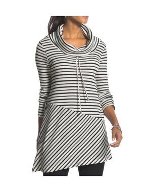 NEW Chico's Zenergy Diana Black White Striped Tunic Top Women's Sz 2 (US 12)
